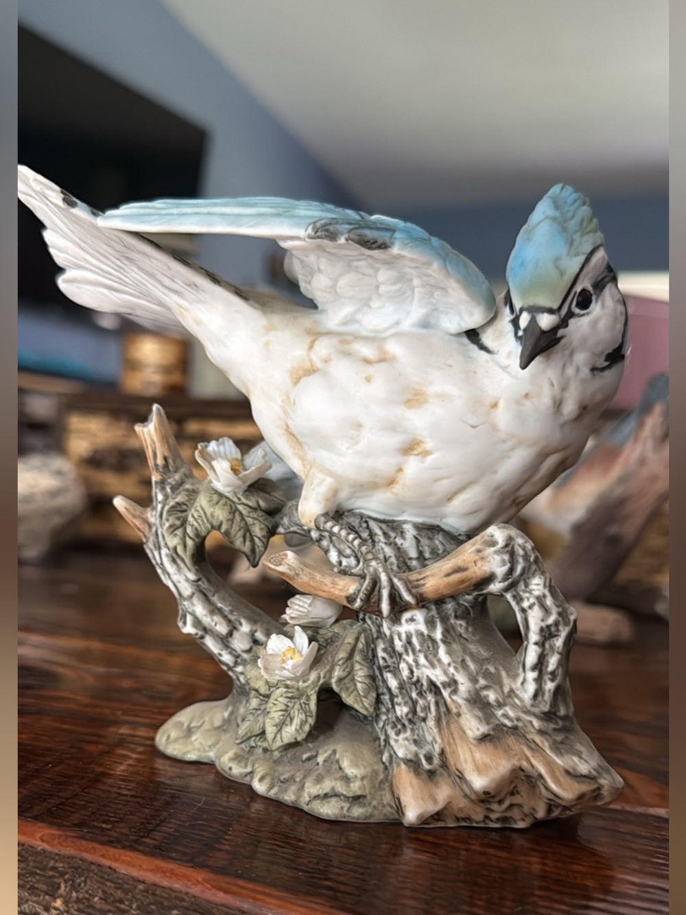 Homco Vintage Porcelain Blue Jay on Branch Figurine